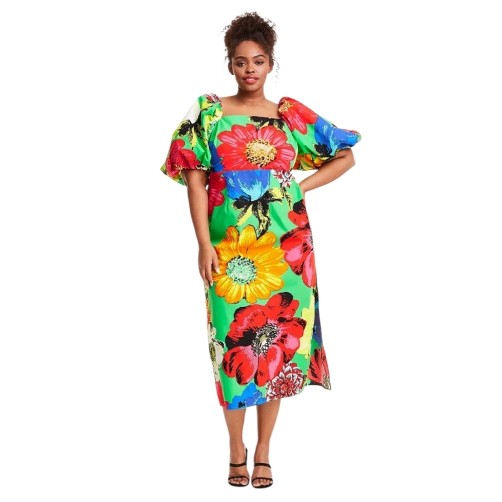 Christopher John Rogers x Target Puff Sleeve Floral Dress Size 28w/30w